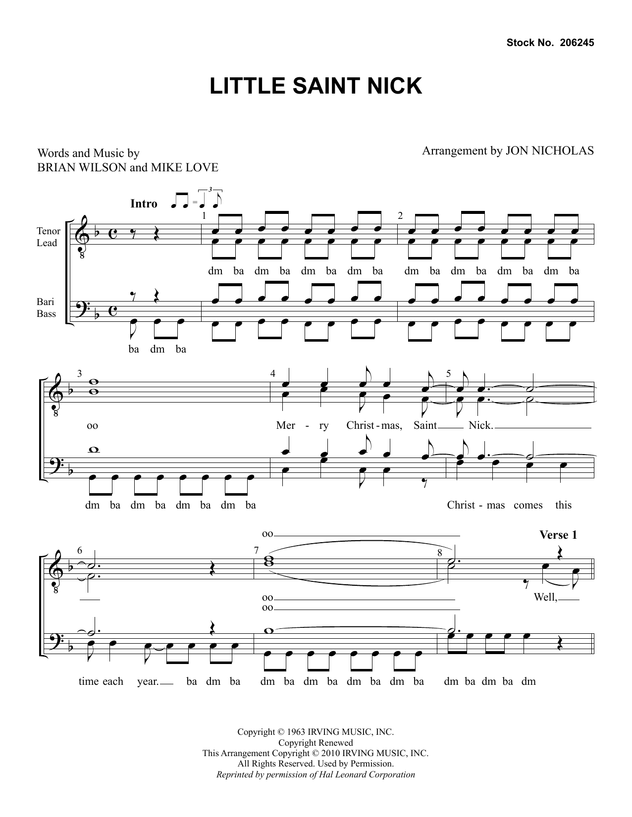 The Beach Boys Little Saint Nick (arr. Jon Nicholas) sheet music notes and chords. Download Printable PDF.