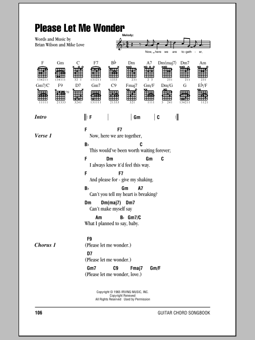 The Beach Boys Please Let Me Wonder sheet music notes and chords. Download Printable PDF.