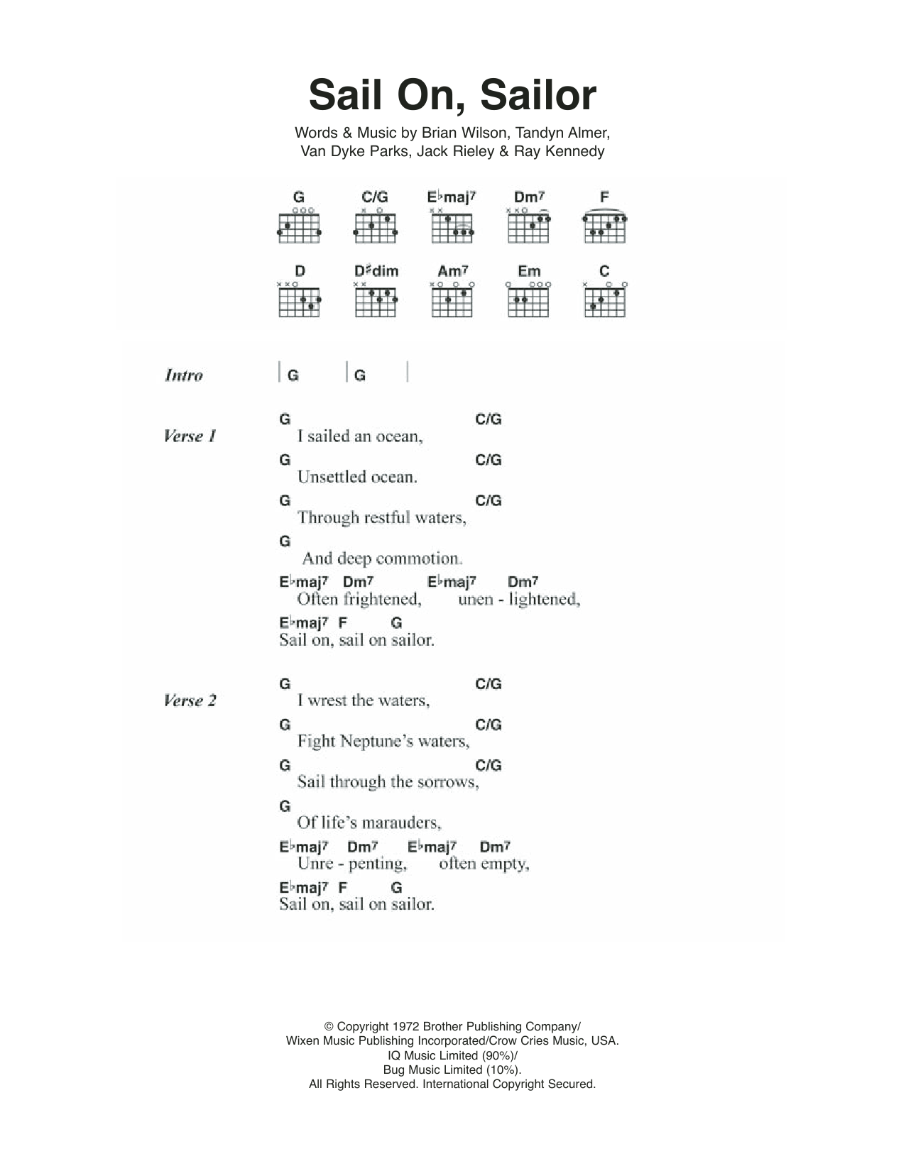 The Beach Boys Sail On, Sailor sheet music notes and chords. Download Printable PDF.