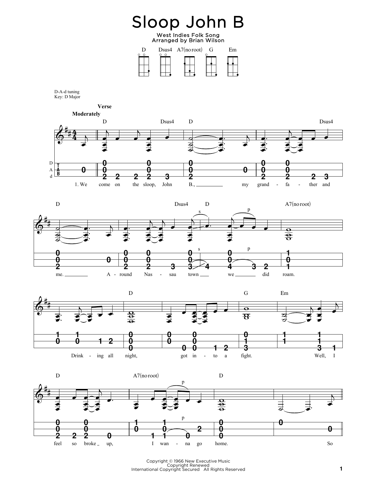 The Beach Boys Sloop John B sheet music notes and chords. Download Printable PDF.