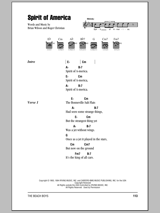 The Beach Boys Spirit Of America sheet music notes and chords. Download Printable PDF.