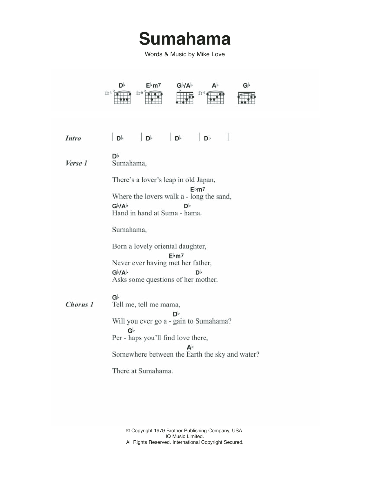 The Beach Boys Sumahama sheet music notes and chords. Download Printable PDF.