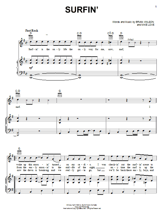 The Beach Boys Surfin' sheet music notes and chords arranged for Piano, Vocal & Guitar Chords (Right-Hand Melody)