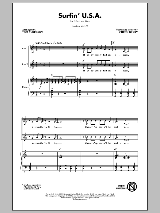 The Beach Boys Surfin' U.S.A. (arr. Tom Anderson) sheet music notes and chords. Download Printable PDF.