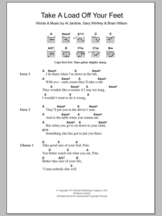 The Beach Boys Take A Load Off Your Feet sheet music notes and chords. Download Printable PDF.