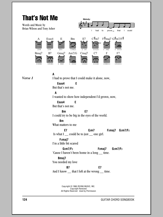 The Beach Boys That's Not Me sheet music notes and chords. Download Printable PDF.