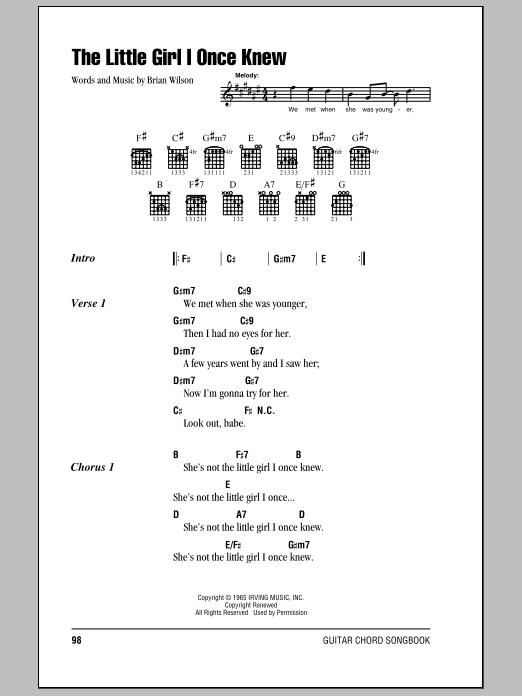 The Beach Boys The Little Girl I Once Knew sheet music notes and chords. Download Printable PDF.