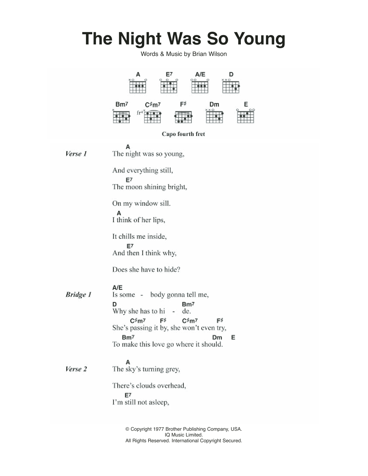 The Beach Boys The Night Was So Young sheet music notes and chords. Download Printable PDF.