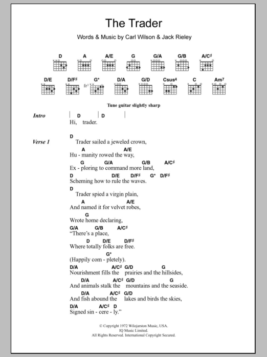 The Beach Boys The Trader sheet music notes and chords. Download Printable PDF.