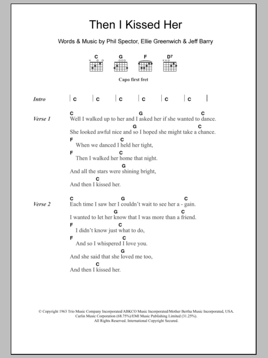 The Beach Boys Then I Kissed Her sheet music notes and chords. Download Printable PDF.