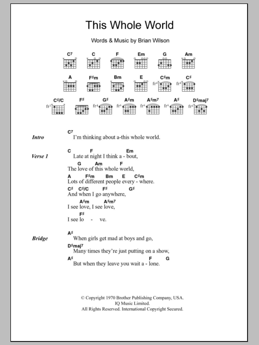 The Beach Boys This Whole World sheet music notes and chords. Download Printable PDF.