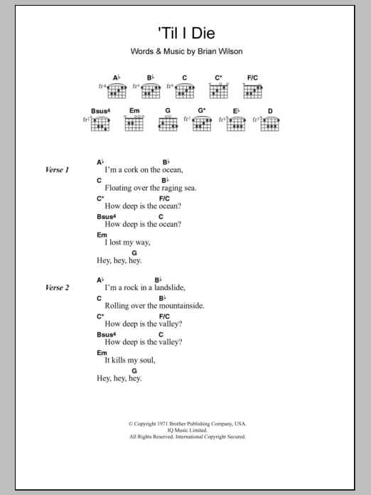 The Beach Boys 'Til I Die sheet music notes and chords. Download Printable PDF.