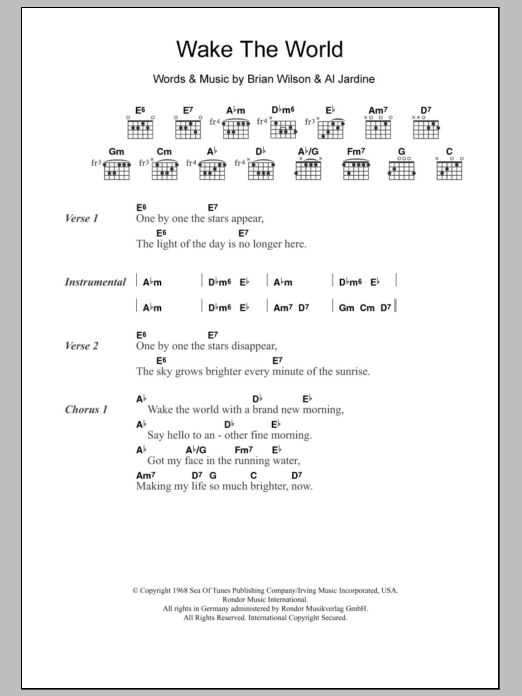 The Beach Boys Wake The World sheet music notes and chords. Download Printable PDF.