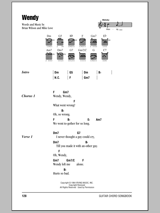 The Beach Boys Wendy sheet music notes and chords. Download Printable PDF.