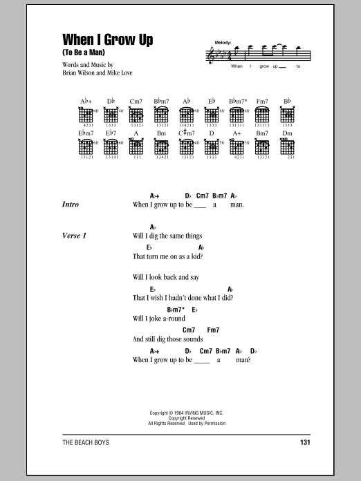 The Beach Boys When I Grow Up (To Be A Man) sheet music notes and chords. Download Printable PDF.