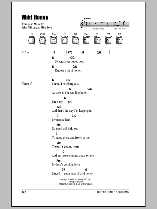 The Beach Boys Wild Honey sheet music notes and chords. Download Printable PDF.