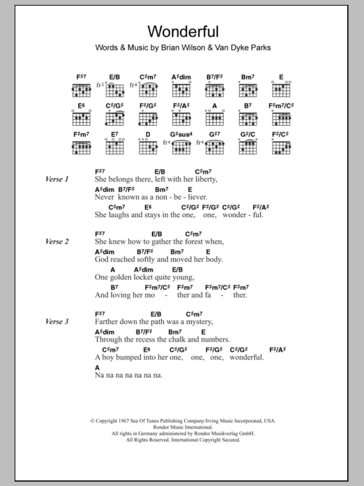 The Beach Boys Wonderful sheet music notes and chords. Download Printable PDF.