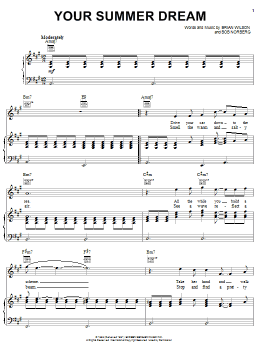 Learn to play The Beach Boys Your Summer Dream sheet music for Piano, Vocal & Guitar Chords (Right-Hand Melody) in minutes. Price: 7.8900$ The Beach Boys Your Summer Dream sheet music notes and chords arranged for Piano, Vocal & Guitar Chords (Right-Hand Melody)