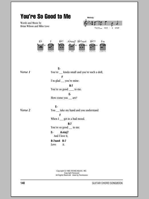 The Beach Boys You're So Good To Me sheet music notes and chords. Download Printable PDF.