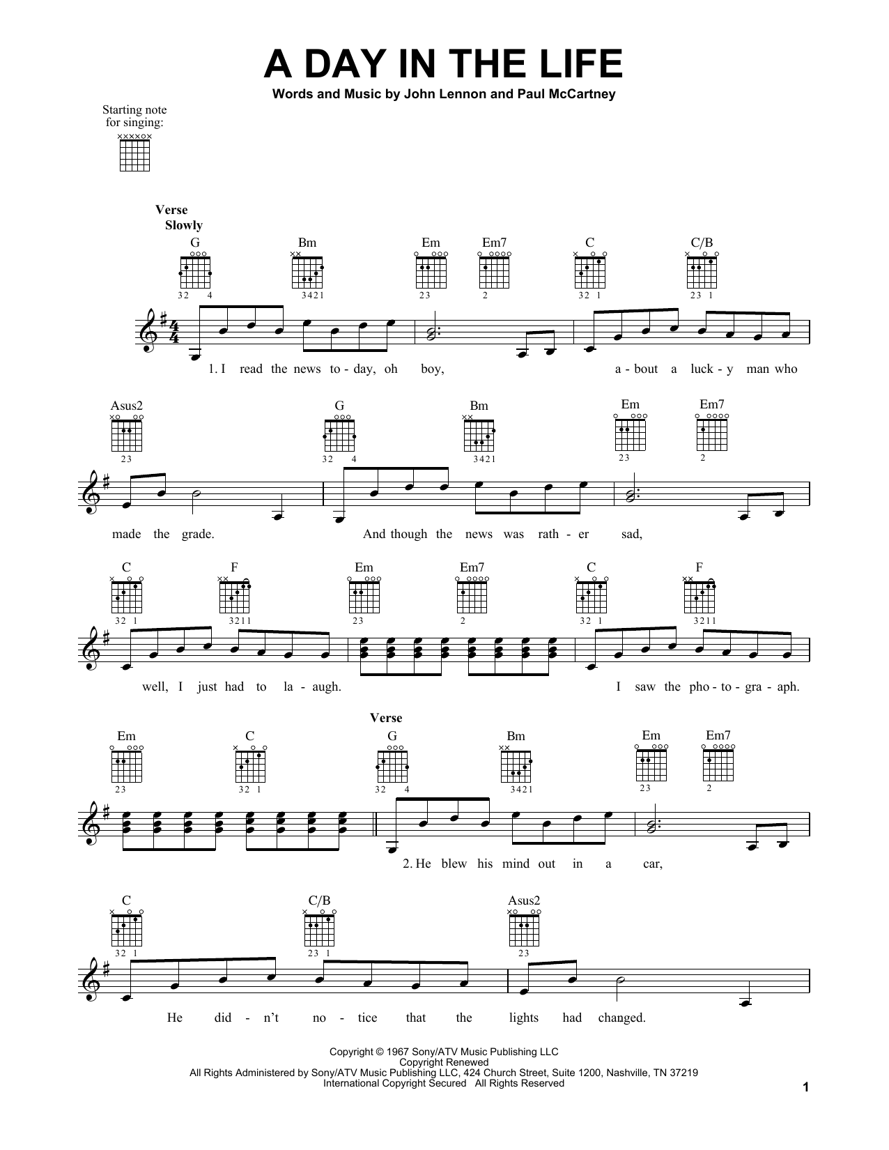 The Beatles A Day In The Life sheet music notes and chords arranged for Xylophone Solo