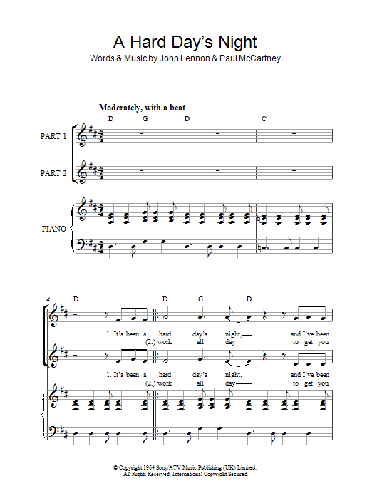 The Beatles A Hard Day's Night (arr. Rick Hein) sheet music notes and chords arranged for 2-Part Choir