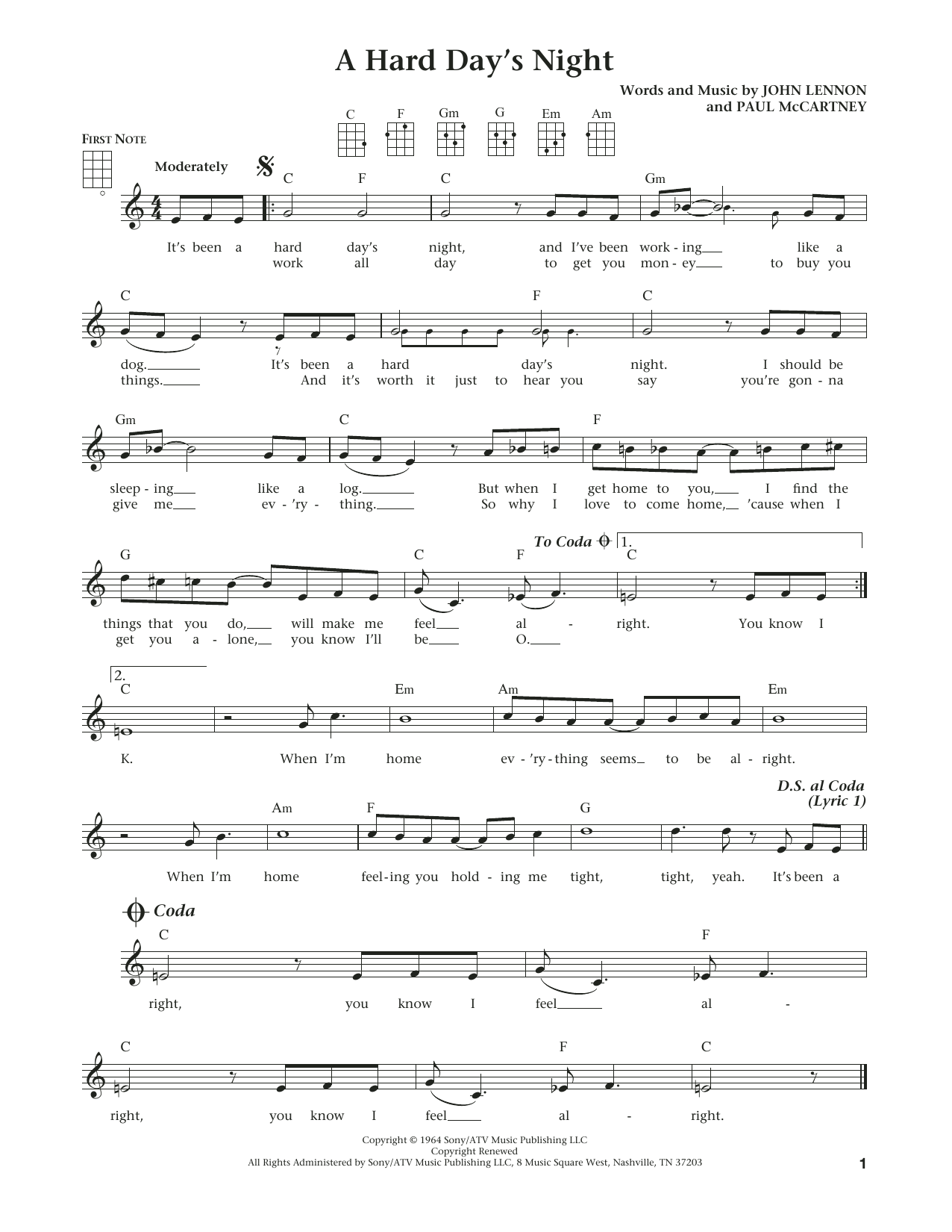 Learn to play The Beatles A Hard Day's Night (from The Daily Ukulele) (arr. Liz and Jim Beloff) sheet music for Ukulele in minutes. Price: 5.9900$ The Beatles A Hard Day's Night (from The Daily Ukulele) (arr. Liz and Jim Beloff) sheet music notes and chords arranged for Ukulele