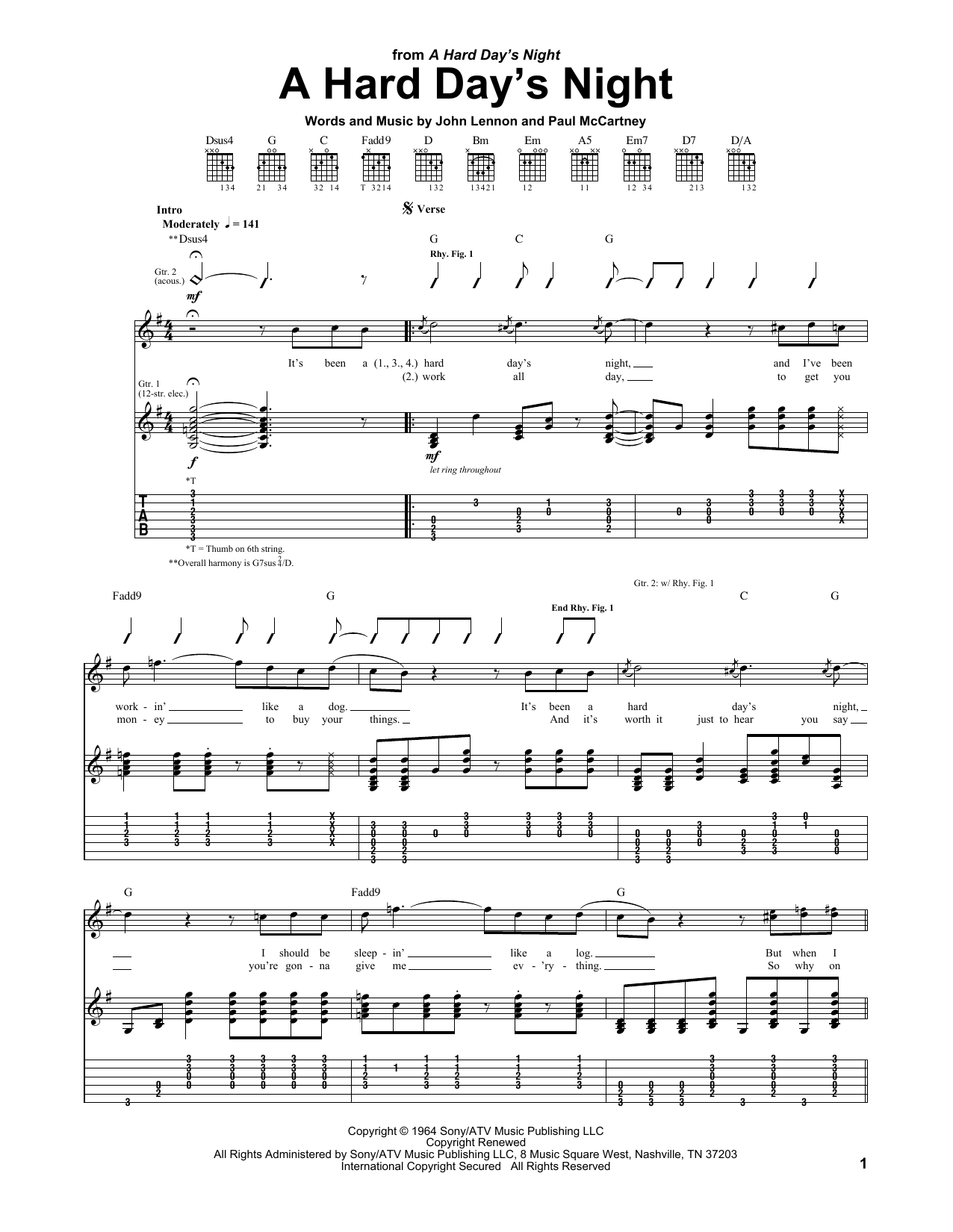 The Beatles A Hard Day's Night sheet music notes and chords. Download Printable PDF.