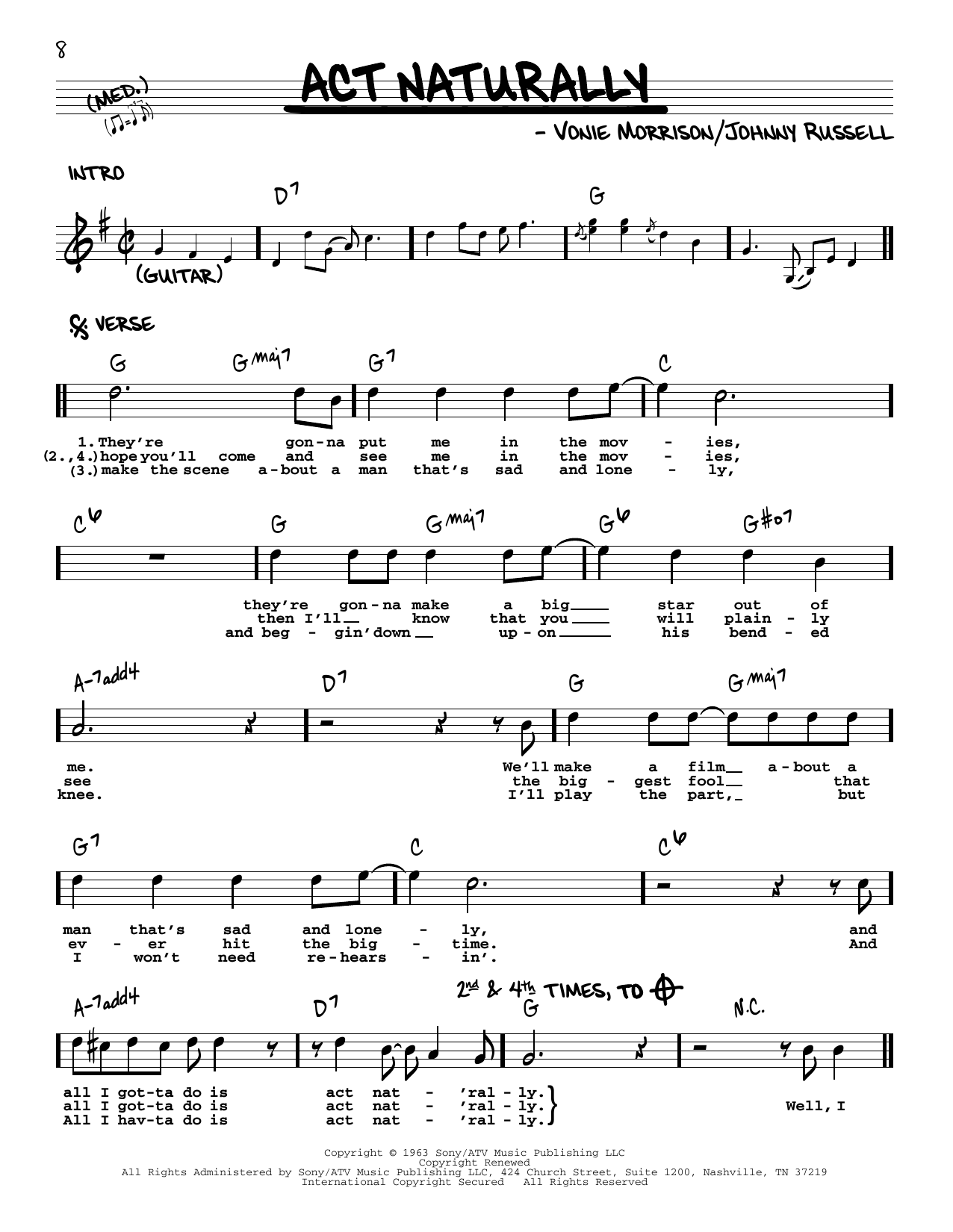 The Beatles Act Naturally [Jazz version] sheet music notes and chords arranged for Real Book – Melody, Lyrics & Chords