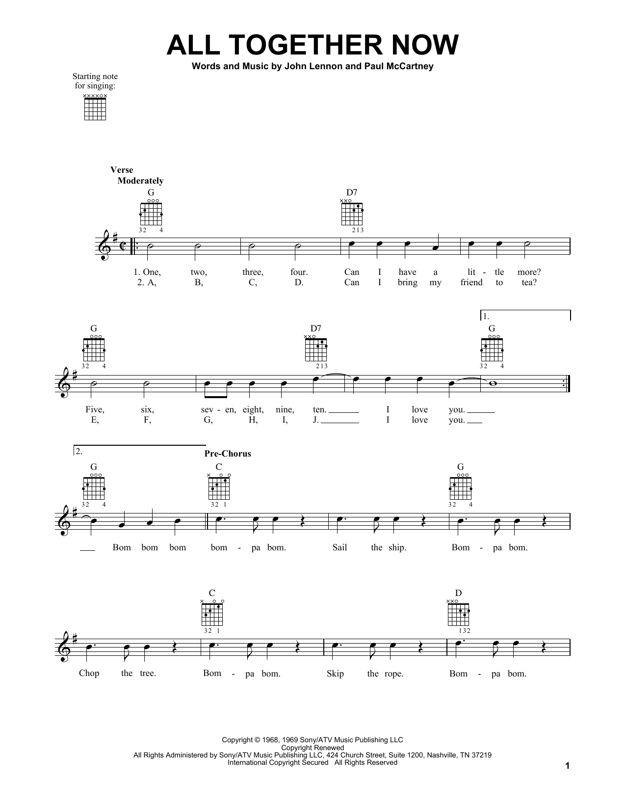 The Beatles All Together Now sheet music notes and chords. Download Printable PDF.