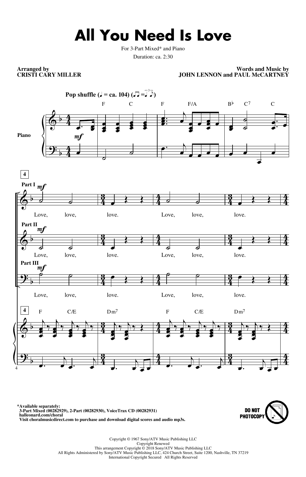 The Beatles All You Need Is Love (arr. Cristi Cari Miller) sheet music notes and chords arranged for 2-Part Choir