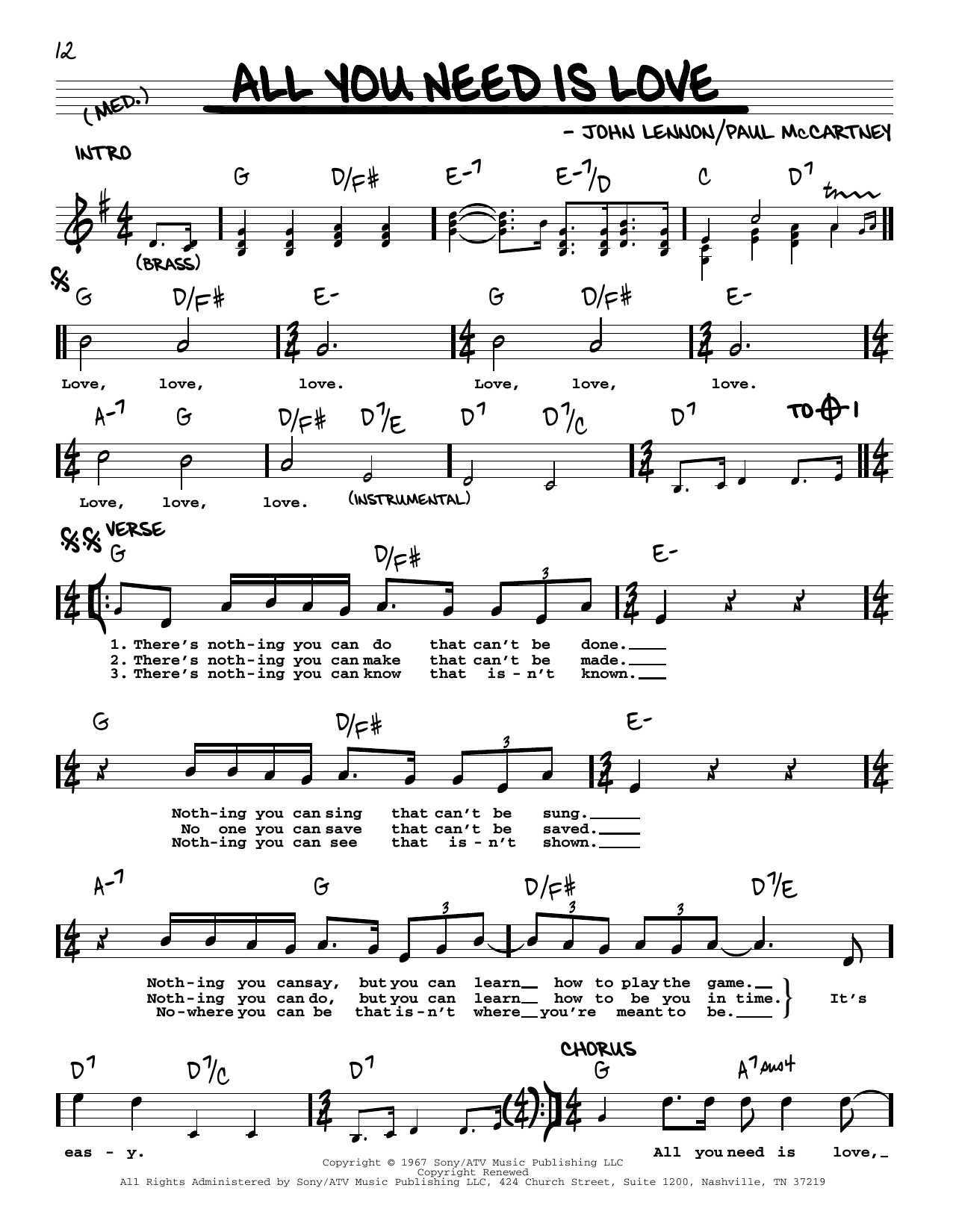 The Beatles All You Need Is Love [Jazz version] sheet music notes and chords. Download Printable PDF.