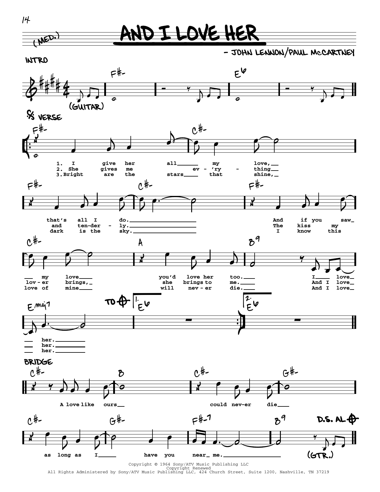 The Beatles And I Love Her [Jazz version] sheet music notes and chords. Download Printable PDF.