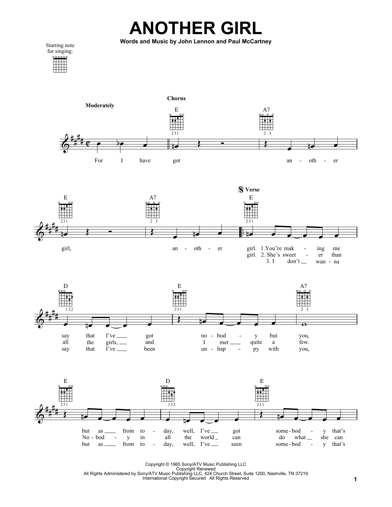 The Beatles Another Girl sheet music notes and chords. Download Printable PDF.