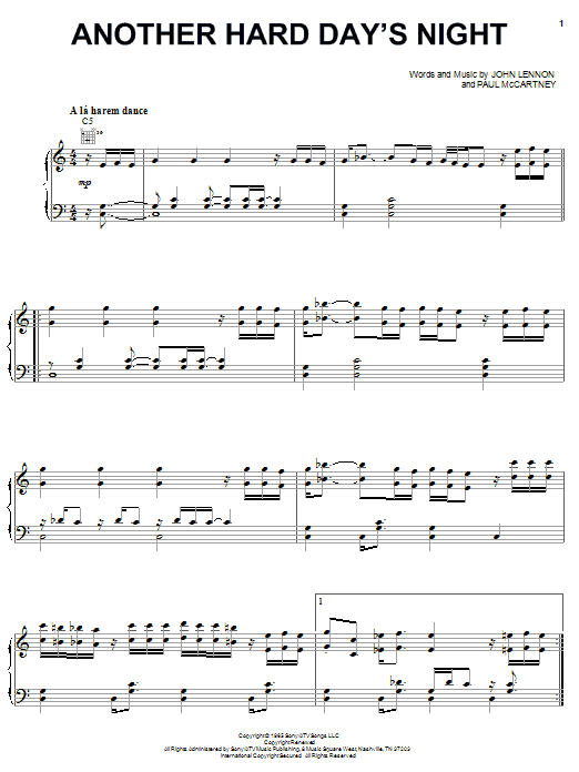 The Beatles Another Hard Day's Night sheet music notes and chords arranged for Piano, Vocal & Guitar Chords (Right-Hand Melody)