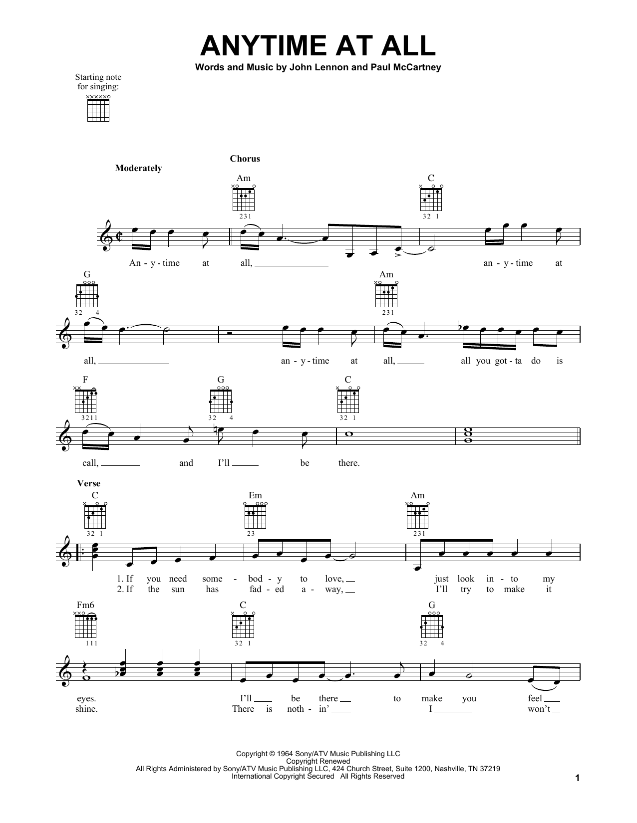 The Beatles Anytime At All sheet music notes and chords. Download Printable PDF.