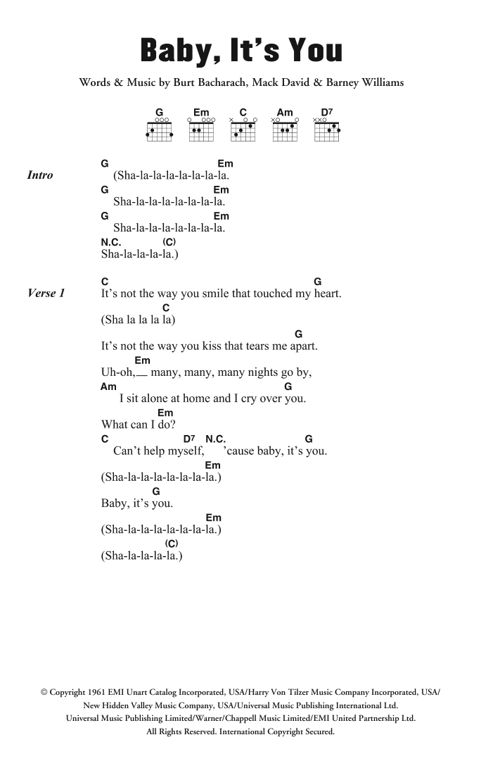 The Beatles Baby, It's You sheet music notes and chords. Download Printable PDF.