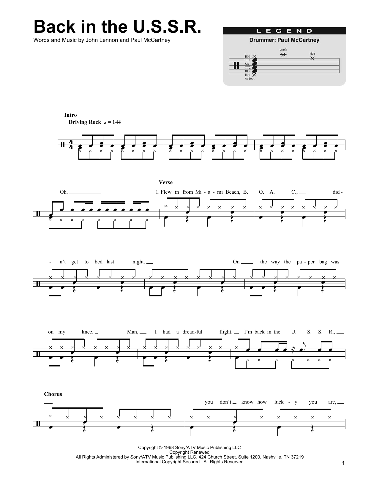 The Beatles Back In The U.S.S.R. sheet music notes and chords. Download Printable PDF.