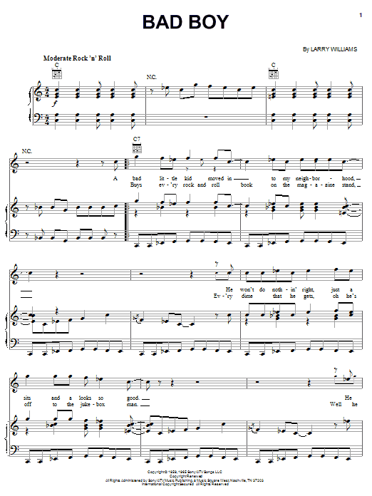 The Beatles Bad Boy sheet music notes and chords arranged for Piano, Vocal & Guitar Chords (Right-Hand Melody)