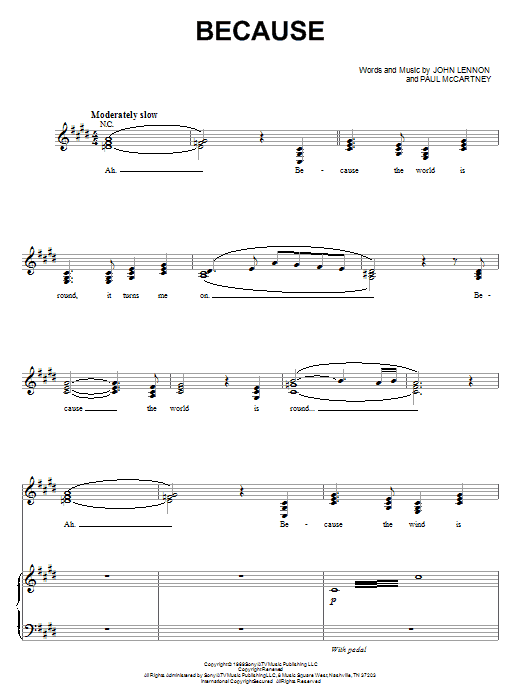 Learn to play The Beatles Because sheet music for Piano & Vocal in minutes. Price: 7.8900$ The Beatles Because sheet music notes and chords arranged for Piano & Vocal