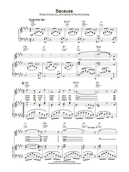 The Beatles Because sheet music notes and chords. Download Printable PDF.