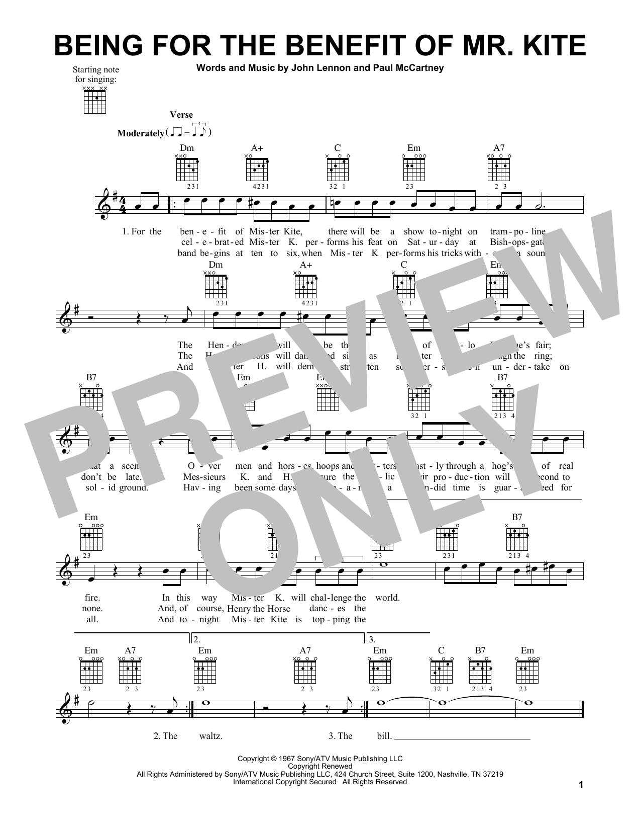 The Beatles Being For The Benefit Of Mr. Kite sheet music notes and chords. Download Printable PDF.