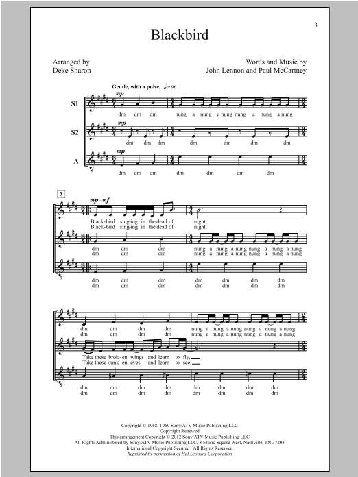 Learn to play The Beatles Blackbird (arr. Deke Sharon) sheet music for SSA Choir in minutes. Price: 3.9900$ The Beatles Blackbird (arr. Deke Sharon) sheet music notes and chords arranged for SSA Choir