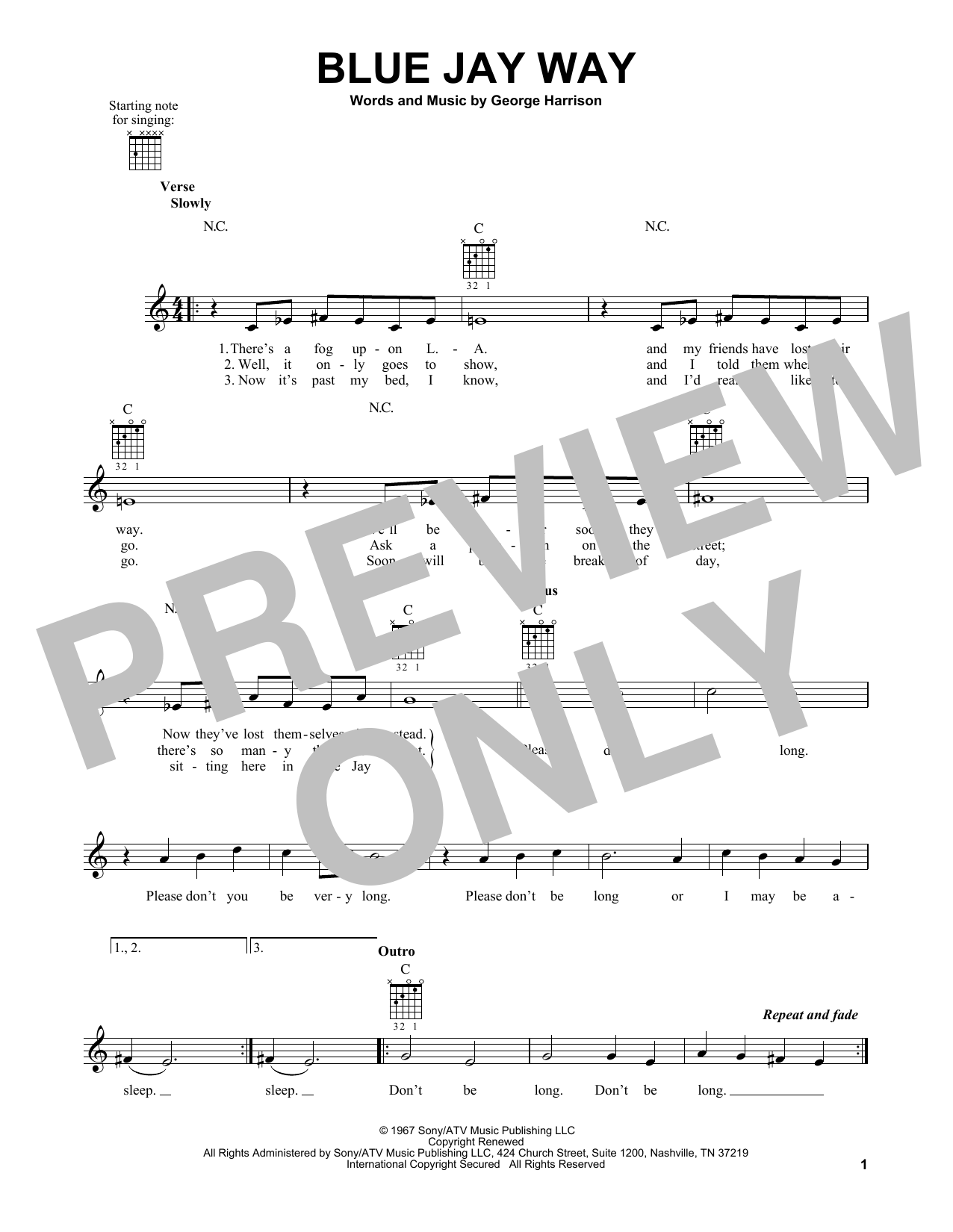 The Beatles Blue Jay Way sheet music notes and chords. Download Printable PDF.