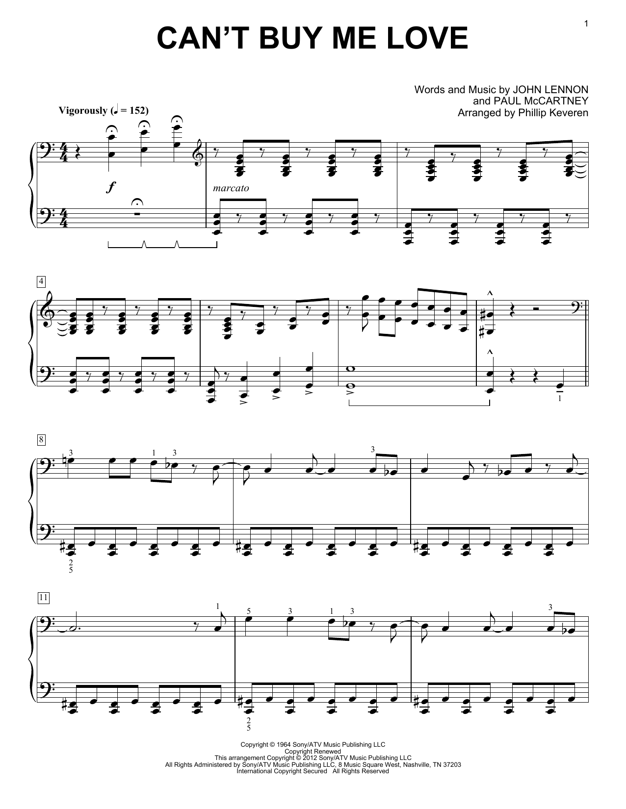 The Beatles Can't Buy Me Love [Classical version] (arr. Phillip Keveren) sheet music notes and chords arranged for Piano Solo