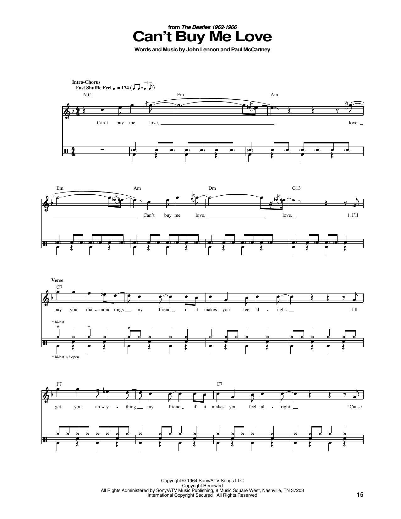 The Beatles Can't Buy Me Love sheet music notes and chords. Download Printable PDF.