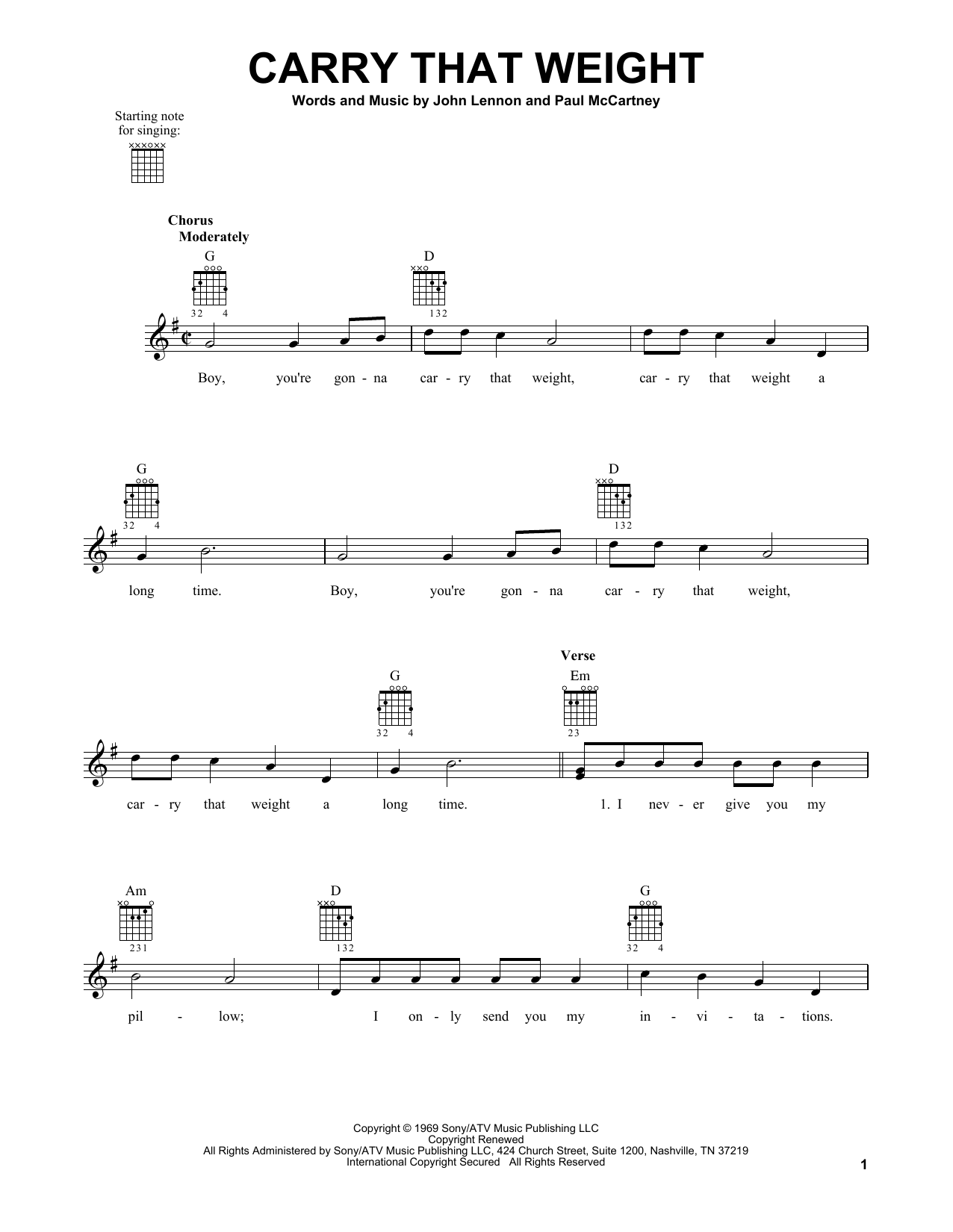 The Beatles Carry That Weight sheet music notes and chords. Download Printable PDF.