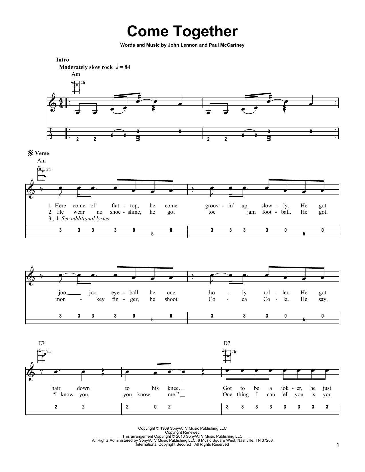 The Beatles Come Together (arr. Bobby Westfall) sheet music notes and chords. Download Printable PDF.