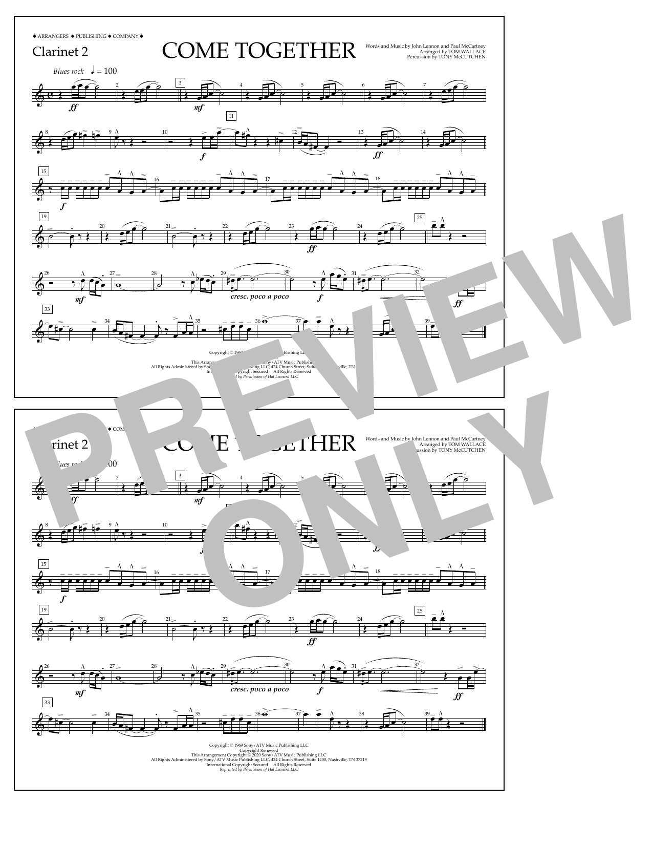 The Beatles Come Together (arr. Tom Wallace) - Clarinet 2 sheet music notes and chords. Download Printable PDF.