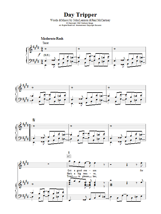 The Beatles Day Tripper sheet music notes and chords. Download Printable PDF.