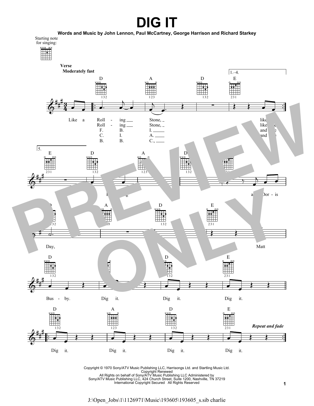 The Beatles Dig It sheet music notes and chords. Download Printable PDF.